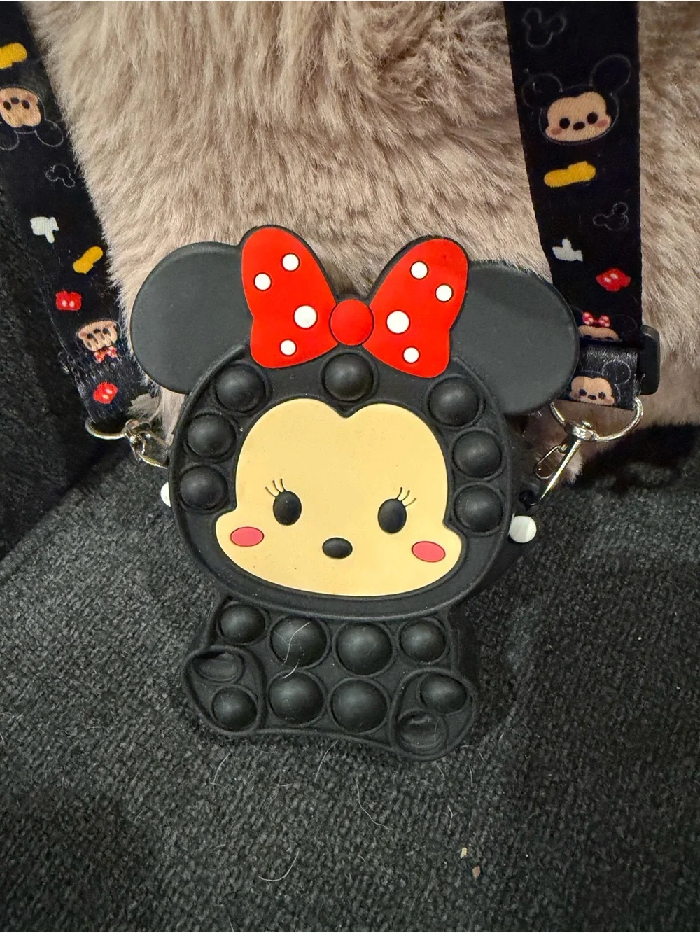 Disney Black Minnie Mouse Pop-It Crossbody Bag with Red Bow